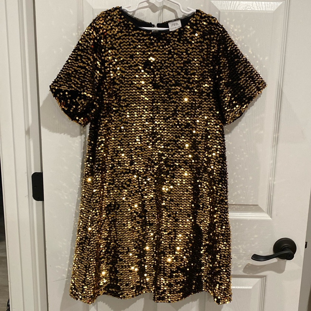 ZARA Girls Gold Sequin Dress Size 11–12